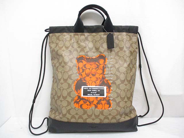 未使用品 コーチ Coach F76805 2way リュックサック バックパック トート バッグ シグネチャー Pvc レザー ベージュ 黒 Vandal Gummy Bear ガミーベア メンズ レディース 065 202102140508 ベクトルパーク