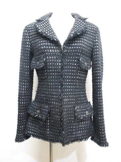 シャネル CHANEL ウール ツイード ジャケット 38 黒 ブラック 06A 
