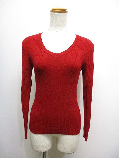 イング Ingni 長袖 Vネック リブ ニット カットソー M 赤 レディース 065 ベクトルパーク