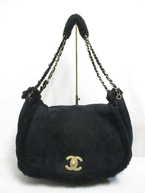 シャネル CHANEL ムートン チェーン ショルダー バッグ 黒 ブラック 