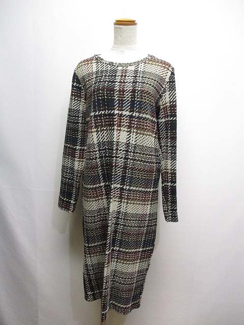 ザラウーマン Zara Woman チェック柄 長袖 ストレッチ ニット ワンピース Xl ベージュ系 レディース 065 ベクトルパーク
