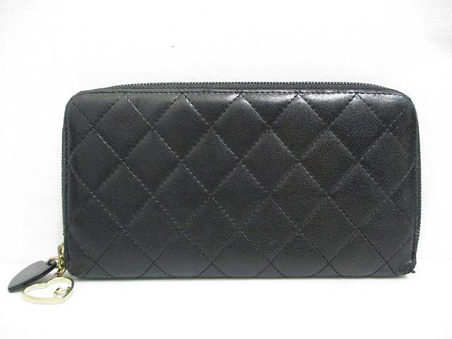 シャネル CHANEL 長財布 マトラッセ レザー ラウンドファスナー ハート  