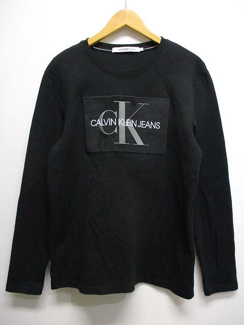 カルバンクラインジーンズ Calvin Klein Jeans 美品 長袖 カットソー スウェット Tシャツ L 黒 ブラック ロゴ 厚手 ロンt クルーネック 正規 メンズ 065 ベクトルパーク