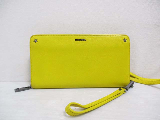 ディーゼル Diesel レザー 長財布 ショルダーストラップ付き ラウンドファスナー 黄 イエロー X スタースタッズ ロゴ 保存袋付き レディース 065 ベクトルパーク