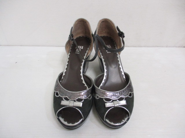 アナスイ Anna Sui 美品 セパレート パンプス スエード レザー リボン ウエッジソール M 黒 シルバー 靴 シューズ 箱付き 日本製 レディース 065 ベクトルパーク