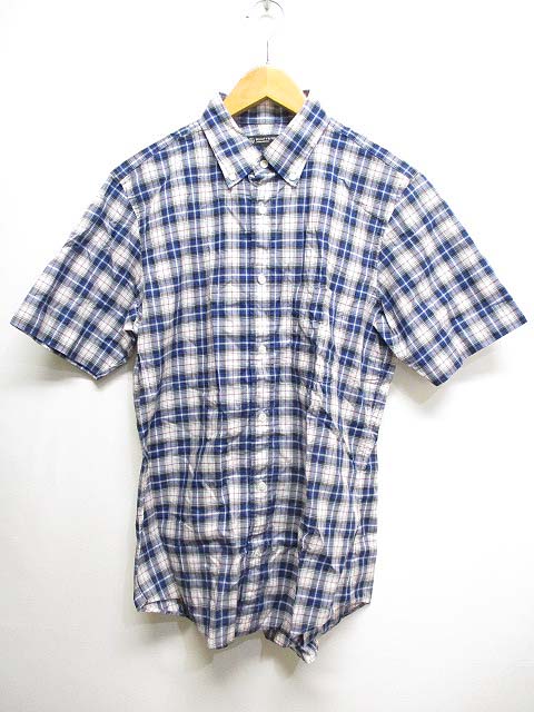 B Y ユナイテッドアローズ Beauty Youth ビューティー ユース 半袖 ボタンダウン チェック シャツ L ブルー 予備ボタン メンズ 065 ベクトルパーク