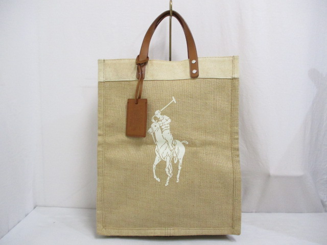 ラルフローレン RALPH LAUREN 美品 レザー ストロー トート バッグ 
