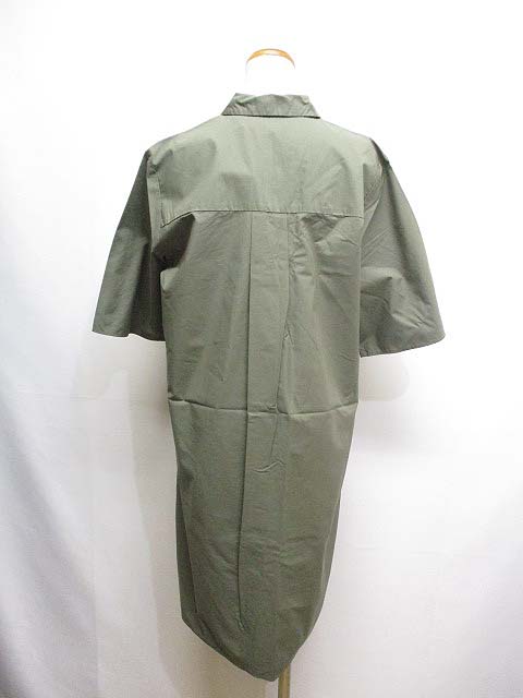 未使用品 ユニクロ Uniqlo 半袖 クリスプコットン Aライン シャツ ワンピース M オリーブ タグ付き レディース 065 ベクトルパーク