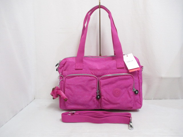 未使用品 キプリング Kipling K Cyrene 2way ショルダー ハンド バッグ パープル ピンク ゴリラ キーホルダー 裏地付き タグ付き レディース 065 ベクトルパーク