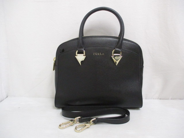 未使用品 フルラ FURLA レザー 2WAY ショルダー ハンド バッグ 黒 