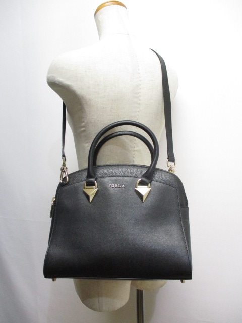 未使用品 フルラ FURLA レザー 2WAY ショルダー ハンド バッグ 黒 