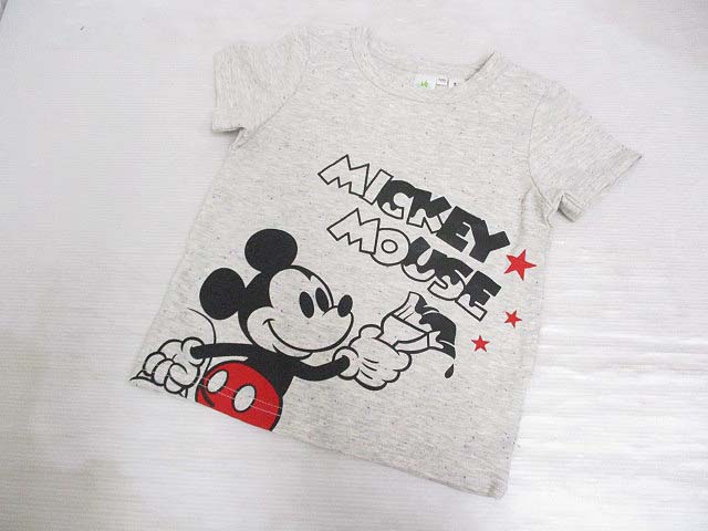 ディズニー Disney 美品 子供服 ミッキーマウス 半袖 ネップ Tシャツ 100 グレー キッズ 065 ベクトルパーク