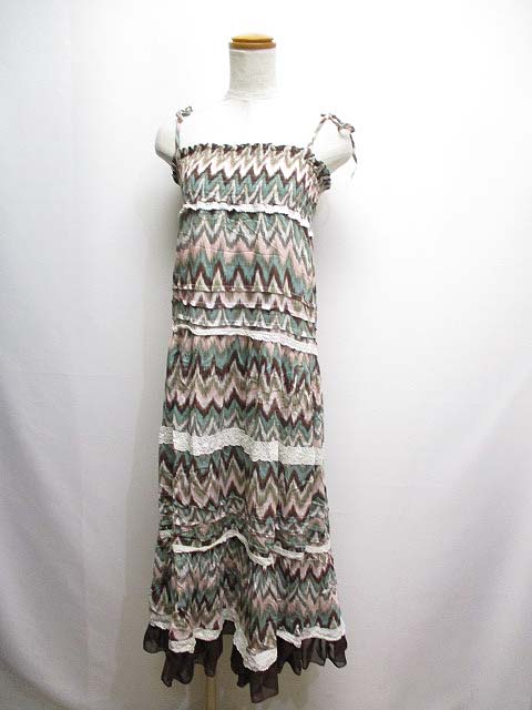 セシルマクビー Cecil Mcbee 総柄 ティアード マキシ キャミ ワンピース ブラウン系 裏地付き レディース 065 ベクトルパーク