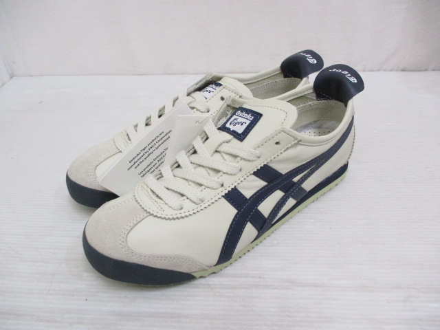 未使用品 オニツカタイガー Onitsuka Tiger Dl408 Mexico 66 メキシコ66 レザー スニーカー シューズ 24cm ベージュ ネイビー 靴 タグ付き 箱付き レディース 065 ベクトルパーク