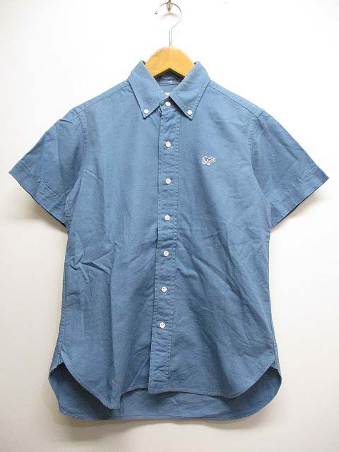 サイ ベーシックス Scye Basics 半袖 ボタンダウン オックスフォード コットン シャツ 36 ブルー 5216 ロゴ刺繍 予備ボタン 日本製 メンズ 065 ベクトルパーク
