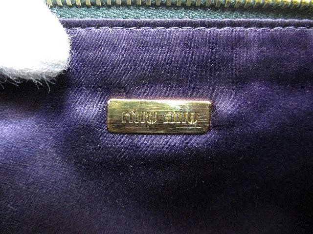 ミュウミュウ miumiu ポーチ クラッチ バッグ クロコ型押し レザー 緑 