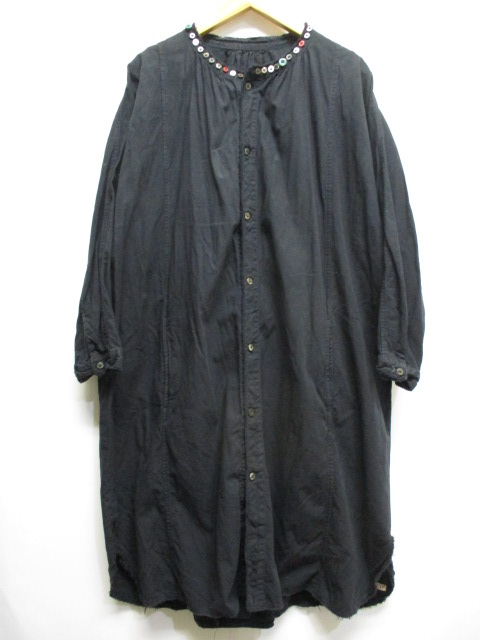 キャピタル Kapital オーバーサイズ シャツ ワンピース コットン 1 黒 ブラック 長袖 マルチボタン ドルマンスリーブ 切りっ放し 日本製 レディース 065 ベクトルパーク