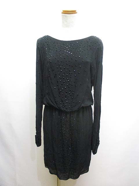 オートヒッピー Haute Hippie 絹シルク シフォン ワンピース ドレス S 黒 ブラック スタッズ装飾 オープンスリーブ 裏地付き レディース 065 ベクトルパーク