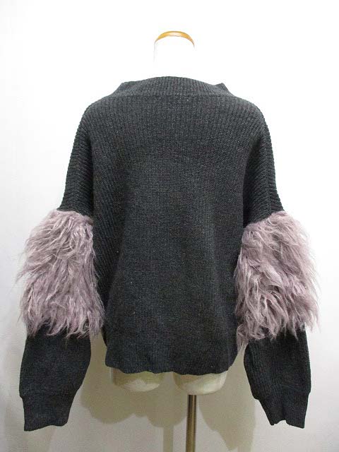 ローズバッド Rose Bud ハイネック ニット セーター 袖フェイクファー F チャコールグレー ウール混 レディース 065 ベクトルパーク