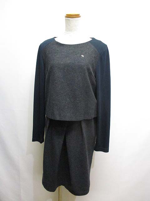 アーノルドパーマー Arnold Palmer セットアップ風 ワンピース 2 ネイビー チャコール 長袖 ツイード 切替え 裏地付き レディース 065 ベクトルパーク