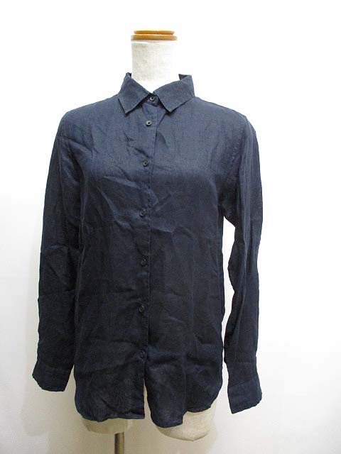 ユニクロ Uniqlo 長袖 プレミアム 麻 リネン シャツ S 濃紺 ネイビー レディース 065 ベクトルパーク