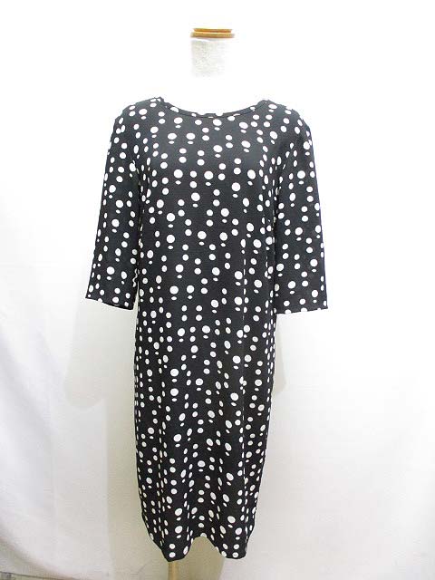 アニエスベー Agnes B ドット柄 ジョーゼット ワンピース 七分袖 38 黒 ブラック レディース 065 ベクトルパーク