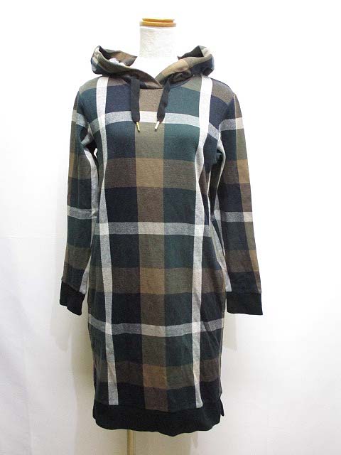 ブルーレーベルクレストブリッジ Blue Label Crestbridge ブロックチェック柄 パーカー ワンピース 36 ブラウン系 フード フーディー レディース 065 ベクトルパーク