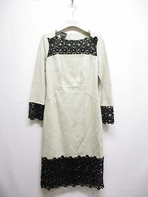 未使用品 パオラフラーニ Paola Frani 長袖 レース ワンピース 40 ベージュ スリット イタリア製 ハンガー タグ付き レディース 065 ベクトルパーク