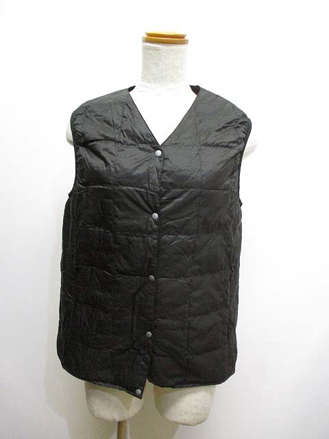 タイオン Taion インナー ダウン ベスト ジャケット L 黒 ブラック Vネック 収納ポーチ付き レディース 065 ベクトルパーク