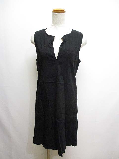 セオリー Theory 麻リネン混 ノースリーブ ワンピース 2 黒 ブラック ストレッチ レディース 065 ベクトルパーク