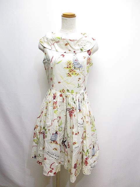 ロイスクレヨン Lois Crayon ノースリーブ ワンピース ペチコート付き M アイボリー イラストプリント 日本製 レディース 065 ベクトルパーク