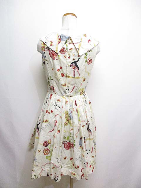 ロイスクレヨン Lois Crayon ノースリーブ ワンピース ペチコート付き M アイボリー イラストプリント 日本製 レディース 065 ベクトルパーク