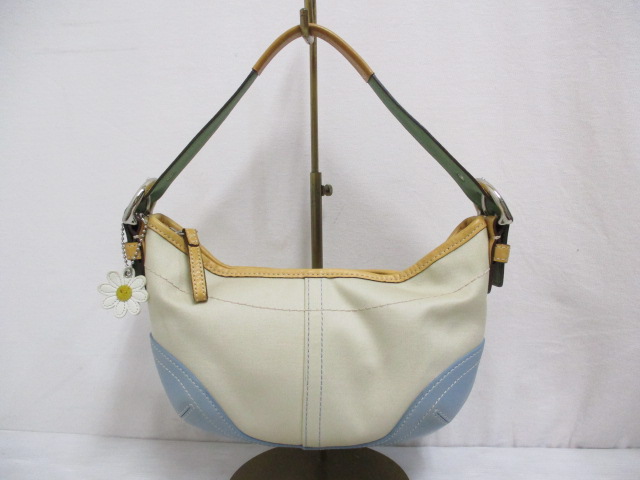 コーチ COACH 4431 スモールホーボー ハンド バッグ ベージュ 水色 