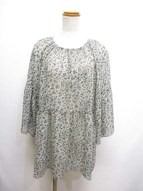 23区 オンワード樫山 美品 花柄 リバティプリント シフォン チュニック ワンピース 38 ベージュ 長袖 レディース 065 ベクトルパーク