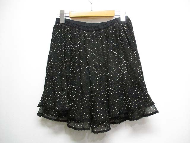 フランシュリッペ franche lippee プリーツ スカート風 キュロット M 黒 ブラック ドット柄 ウエストゴム ショートパンツ 裏地付き レディース
