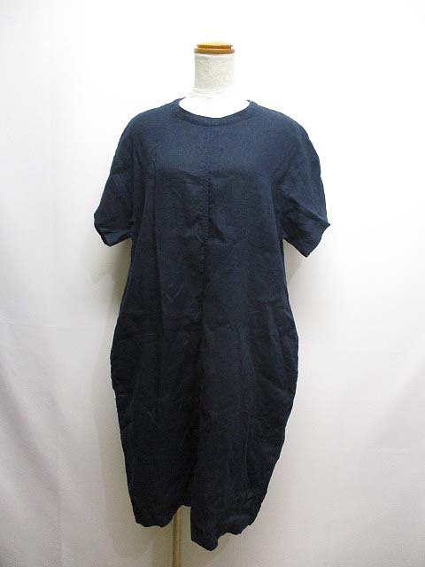 無印良品 良品計画 半袖 麻 リネン ワンピース M ネイビー レディース 065 ベクトルパーク