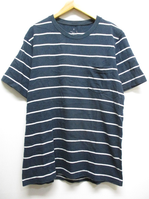 無印良品 良品計画 コットン ボーダー柄 Tシャツ カットソー M 紺 ネイビー 白 ホワイト 半袖 クルーネック メンズ 065 ベクトルパーク