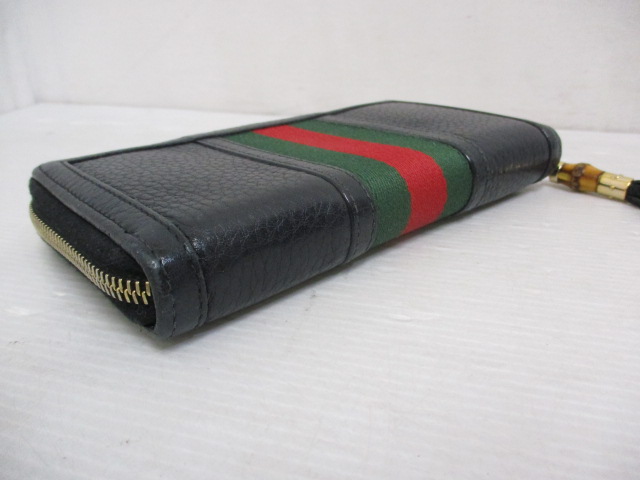 dp21 GUCCI 長財布 黒 レザー バンブー シェリーライン