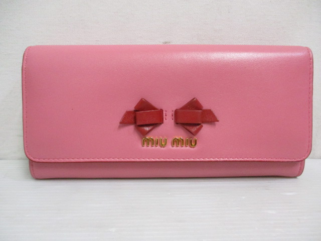 ミュウミュウ miumiu レザー 長財布 リボン タグ ロング ウォレット 