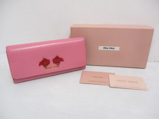 ミュウミュウ miumiu レザー 長財布 リボン タグ ロング ウォレット
