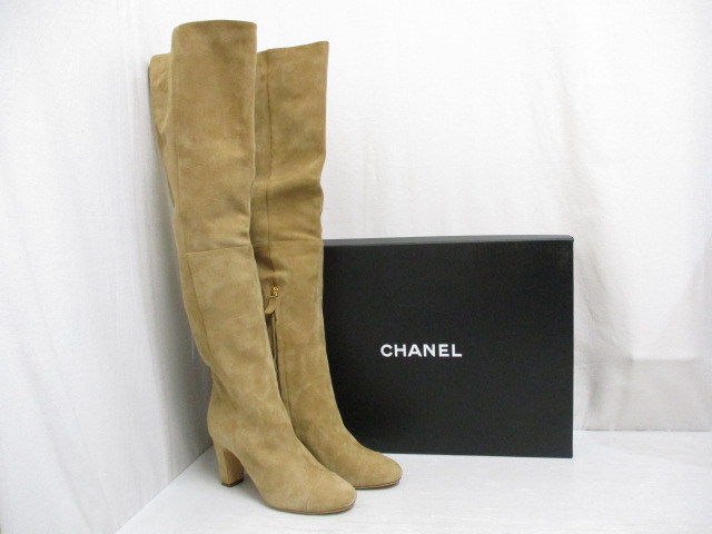 未使用品 シャネル CHANEL スエード ニーハイ ロング ブーツ ココ 