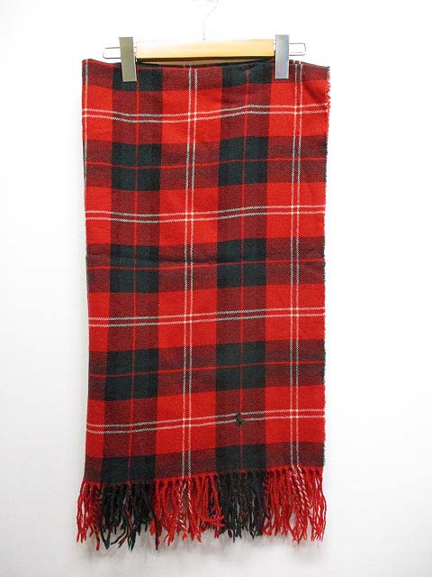 LAUREN RALPH LAUREN フリンジポンチョ　チェック柄　レッド　S LAUREN RALPH LAUREN フリンジポンチョチェック柄レッドS