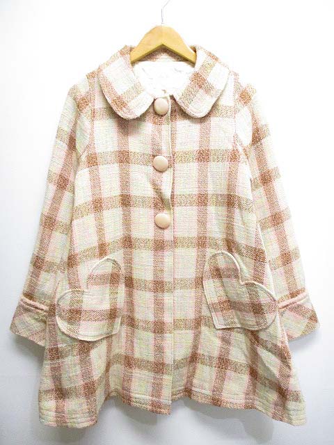 メゾピアノ mezzo piano ツイード チェック ステンカラー コート 子供服 L/160 ピンク系 ウール混 裏地付き ジュニア キッズ