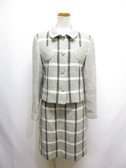 クレージュ courreges チェック柄 ウール スカート スーツ 