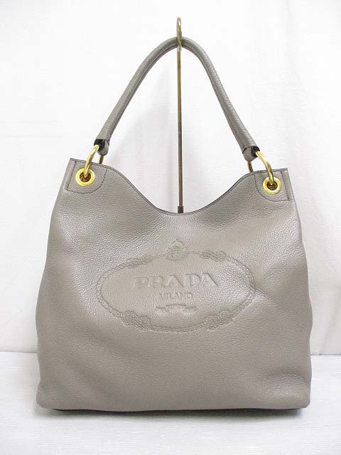 プラダ PRADA 1BC051 ワンショルダー トート バッグ グレー ロゴ型押し 