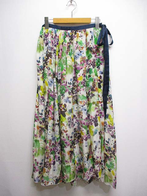 ドゥロワー Drawer シルク フラワープリント ギャザー スカート ロング  