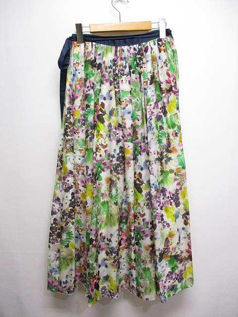 ドゥロワー Drawer シルク フラワープリント ギャザー スカート ロング  