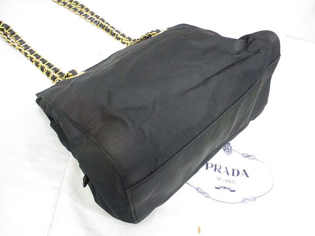 PRADA ブラックナイロンバッグ 保存袋付き プラダ PRADA ナイロン チェーン ショルダー バッグ 黒 ブラック