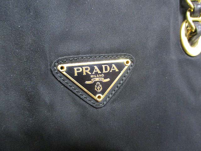 プラダ PRADA ナイロン チェーン ショルダー バッグ 黒 ブラック