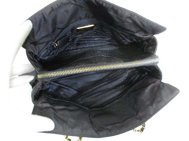 プラダ PRADA ナイロン チェーン ショルダー バッグ 黒 ブラック